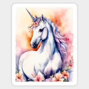 Watercolor fantasy unicorn with flowers Sticker